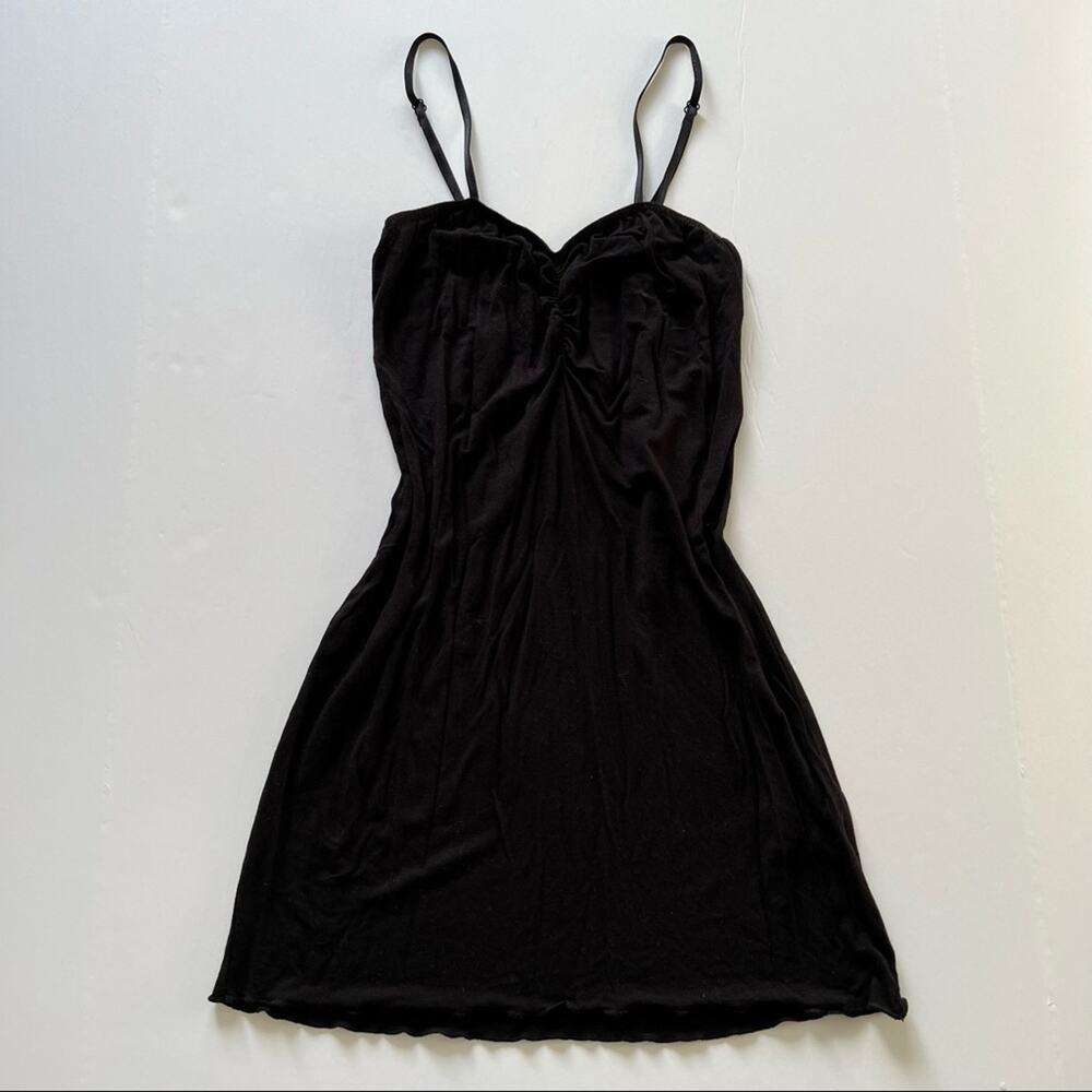 Stretchy Black Slip Dress Lettuce Hem XS/S Lingerie Slip Pajama Dress